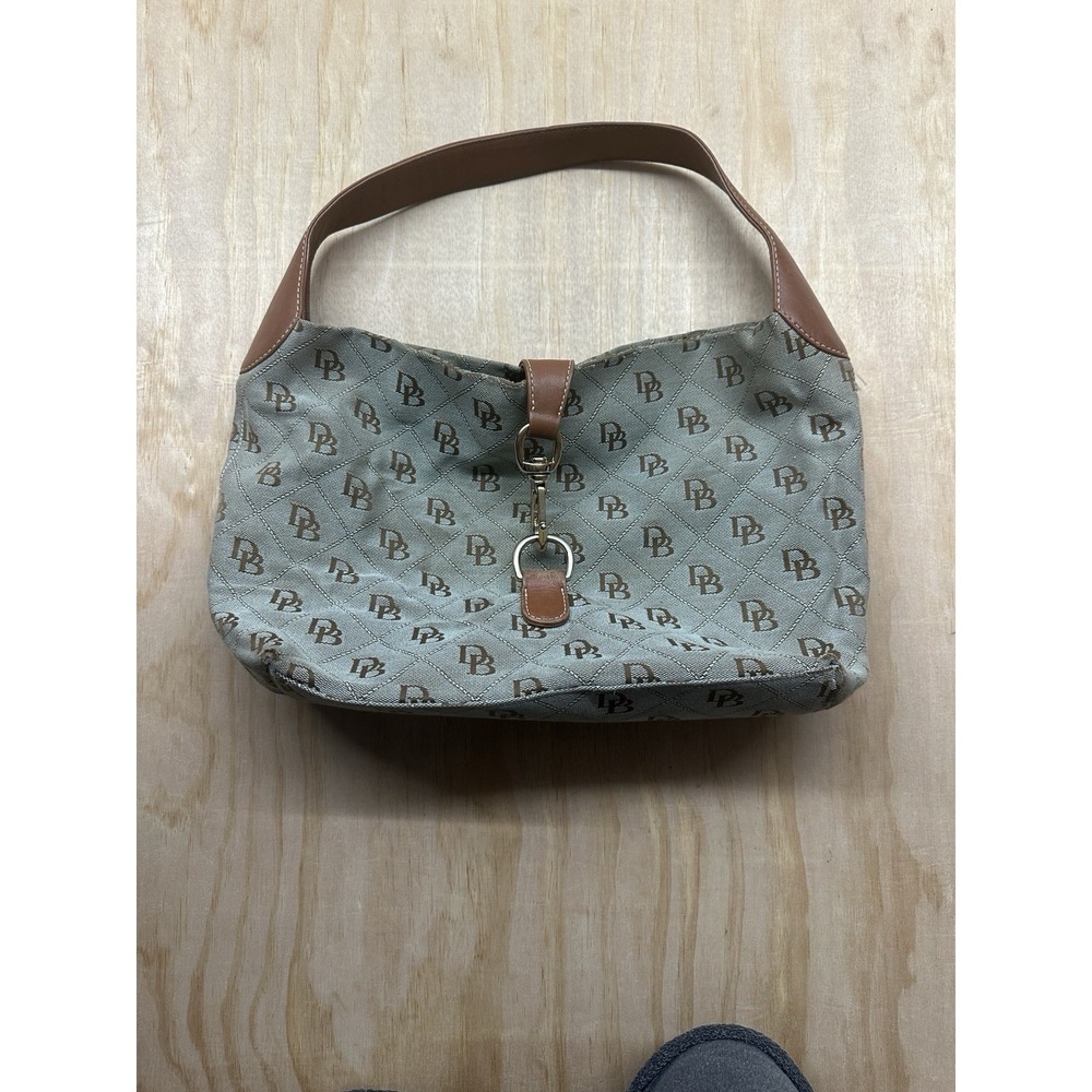 Dooney&Bourke Brown‎ Canvas Monogram Logo Leather Accent bag *flaws* Clean